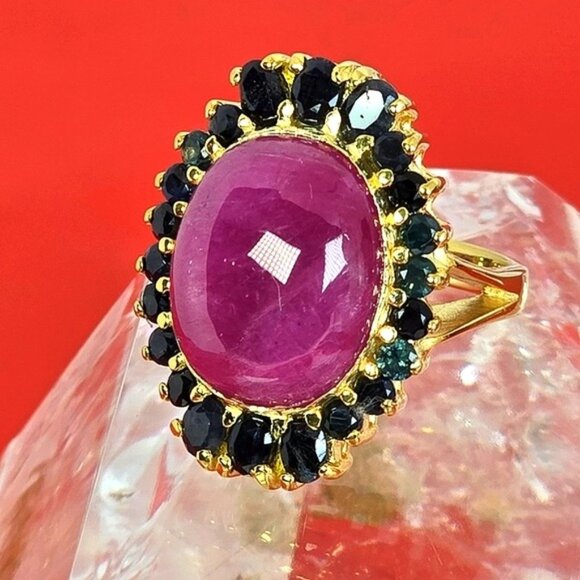 925 Sterling Silver Ring Sz 6.75 with Natural Ruby 1.6x1.3cm & Sapphire Gems - Picture 11 of 14